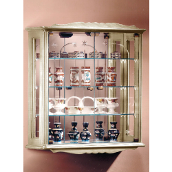 Vitrine murale en bois DV46VA - laqué crème cérusé avec fond miroir et 3 tablettes réglables