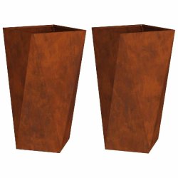 Helloshop26 - Lot de 2 jardinières extérieures modernes avec texture ondulée 40 x 40 x 75 cm en acier rouillé - acier 3000237721720