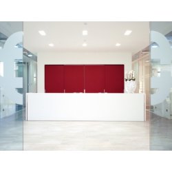 Banque d'accueil droite fonctionnelle et modulaire en bois - SHELTER - Design contemporain et personnalisable