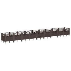 Helloshop26 - Jardinière bac lit surélevé plantes fleurs terrasse jardin avec piquets 363,5 x 43,5 x 43,5 cm PP marron 02_0038195 - marron 30002141