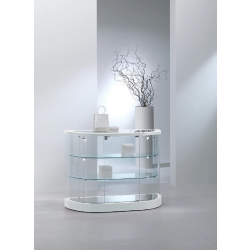 Vitrine d'exposition 209/MBVA cylindrique basse-comptoir - blanc poli avec éclairage LED et tablettes réglables