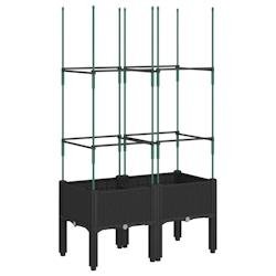 Helloshop26 - Jardinière bac lit surélevé plantes fleurs terrasse jardin avec treillis 80 x 40 x 142,5 cm PP noir 02_0038316 - noir 3000214210544