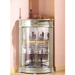 Petite vitrine d'angle en bois DV52VA - laqué crème cérusé avec serrure et tablettes réglables