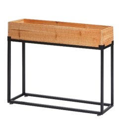 Mendler Lit surélevé HWC-L32, bac à fleurs, bac à légumes, bois-acier 62x80x16cm ~ châssis noir, teinte naturelle - marron Bois massif 98482