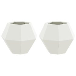 Helloshop26 - Lot de 2 jardinières rectangulaires pour extérieur 50 x 50 x 40 cm en acier blanc 02_0053121 - blanc acier 3000237770285