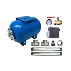 Kit surpresseur eau horizontal 100L - 1"1/4 avec pressostat, manomètre et réservoir à vessie
