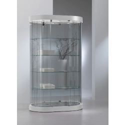Vitrine d'exposition 209/MVA cylindrique semi-ovale - blanc poli - Verre trempé, LED, tablettes réglables
