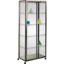 Vitrine d'exposition mobile - aluminium, roulettes et serrure - 4 étagères réglables - 180x75x42 cm
