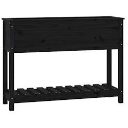 Helloshop26 - Jardinière bac lit surélevé plantes fleurs terrasse jardin avec étagère 111,5 x 34,5 x 81cm bois massif de pin noir 02_0038383 - no