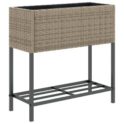 Helloshop26 - Jardinière bac lit surélevé plantes fleurs terrasse jardin avec étagère résine tressée gris 02_0038413 - gris acier 3000214222288