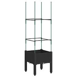 Helloshop26 - Jardinière bac lit surélevé plantes fleurs terrasse jardin avec treillis 40 x 40 x 142,5 cm PP noir 02_0038297 - noir 3000214209258