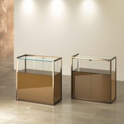 Vitrine comptoir bronze anodique avec rangement occulté - STM95CR-BR - L 95 x P 45 x H 95 cm