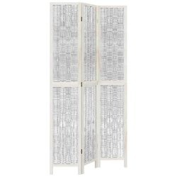 Décoshop26 - Paravent séparateur de pièce cloison 3 panneaux en bois de paulownia et brindille de saule blanc DEC030758 - blanc 3000258106223