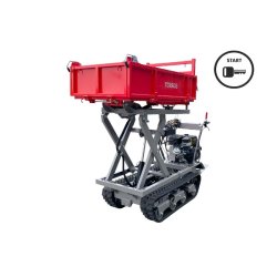 Minidumper à chenilles avec élévateur à ciseaux hydraulique benne plateau 800kg 13CH 6+2R vitesses démarrage électrique Torros MRPS800H6E
