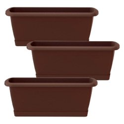 WellHome - Lot de 3 jardinières Respana avec support en plastique coloris marron 49x18,4x14,5cm - marron plastique polypropylène PK4479