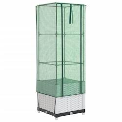 Helloshop26 - Jardinière bac lit surélevé plantes fleurs terrasse jardin surélevée avec housse aspect rotin 40 x 40 x 139 cm blanc 02_0038775 - b