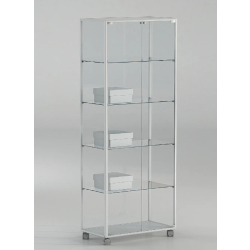 Vitrine armoire faible profondeur 71-18PVA - blanc poli - 4 tablettes amovibles - portes vitrées avec serrure