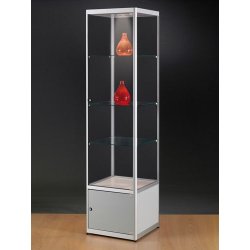 Vitrine colonne argent l 50 cm avec rangement et eclairage led