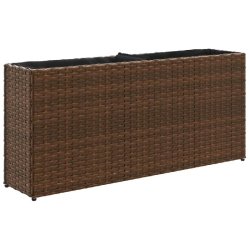 Helloshop26 - Jardinière bac lit surélevé plantes fleurs terrasse jardin avec 2 pots 90 x 20 x 40 cm résine tressée marron 02_0038084 - marron ac