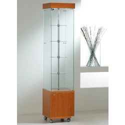 Vitrine tournante d'exposition en verre trempé avec rangement - modèle 4/18GMVA - couleur cerisier