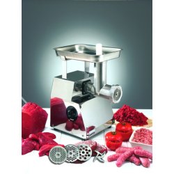 Hachoir à viande professionnel - acier inoxydable - 3 grilles inox standards - moteur monophasé 600W