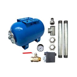 KIT SURPRESSEUR EAU HORIZONTAL 200L - 1" AVEC PRESSOSTAT ET MANOMÈTRE