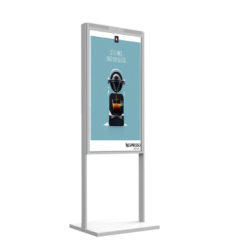 Totem vitrine - POSTER double-face fixé sur pied