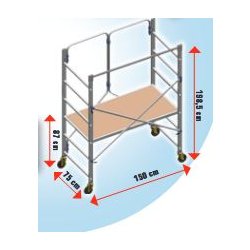 Échafaudage roulant en aluminium - ALUXIS MINI - 0,68 m x 1,53 m - Hauteur de travail 2,87 m