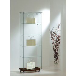 Vitrine d'exposition standard en verre trempé 6/18VA - 1800/h - wengé - 4 tablettes amovibles et roulettes