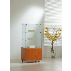 Vitrine d'exposition avec meuble bas en bois - modèle 6/14MVA - cerisier - 60x40x130 cm - 2 tablettes amovibles et serrure