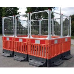 Barrière de chantier DELES avec treillis - film rouge/blanc Classe 1 - base noire 20kg lestable