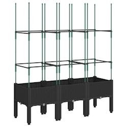 Helloshop26 - Jardinière bac lit surélevé plantes fleurs terrasse jardin avec treillis 120 x 40 x 142,5 cm PP noir 02_0038245 - noir 3000214200828
