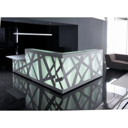 Banque d'accueil Zig Zag avec module PMR - Led RGB programmables - coloris blanc et plexiglass - plateau mélaminé et verre satiné