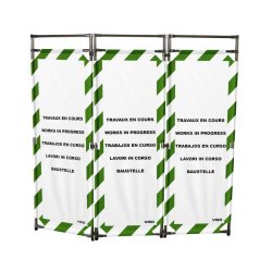 Barrière d'intervention 3 panneaux PVC ou Inox 304 - 1800 / INOX 304 / Rayé vert / blanc (Travaux en cours)