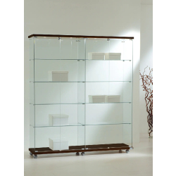 Vitrine éclairée 16/18LVA - Wengé - Grand meuble d'exposition en verre et bois avec 8 tablettes amovibles