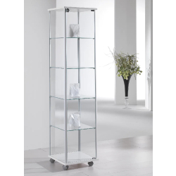Vitrine contemporaine colonne 43-AVA - blanc poli - verre trempé avec 4 tablettes amovibles et serrure