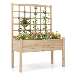 Helloshop26 - Jardinière surélevé avec treillis 119 x 60 x 160 cm espace de plantation généreux ergonomique moderne en bois naturel 20_0012198 -
