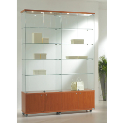 Élégante grande vitrine d'exposition en verre 16/22MVA - finition cerisier - 8 tablettes amovibles et rangement sécurisé