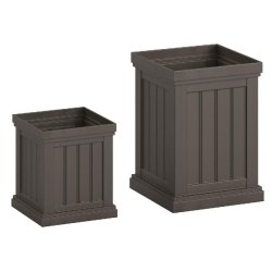 Helloshop26 - Lot de 2 jardinières empilables en plastique 35 x 35 x 48 cm et 27,5 x 27,5 x 31,5 cm drainage efficace moderne en PP 20_0012465 - marr