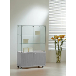 Vitrine d'exposition en verre trempé 8/14MVA - hauteur 140 cm - gris, avec rangement et serrure