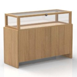 Vitrine basse Travertina 2 portes chêne et travertin 119x39x90cm