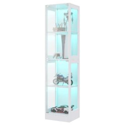 Merax Vitrine LED 40×35×170 cm, vitrine en verre blanc, vitrine de collection avec contrôle par application, 4 niveaux, moderne - blanc multi-maté