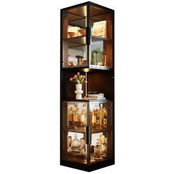 Merax Vitrine LED 42x44x205 cm, armoire en verre avec fond miroir, LED RGB par appli, anti-basculement, noir - noir multi-matériau N880P41491920B