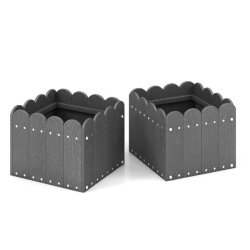 Helloshop26 - Lot de 2 jardinières carrées en extérieur 32 x 30 x 25 cm avec drainage efficace style rustique en HDPE gris 20_0012459 - gris 300022