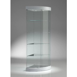 Vitrine d'exposition 209/ANVA - Cylindrique d'angle en verre trempé - Gris clair avec éclairage LED et base miroir