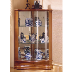 Vitrine en bois basse d'angle DV24VA - merisier - 2 tablettes réglables, porte avec serrure et fond miroir