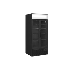 Vitrine ventilée positive de présentation roulante 535 Litres, 2 portes vitrées battantes, noire, 410 W, 220 V - MONO