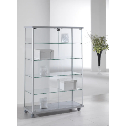 Vitrine d'exposition en verre sur roulettes 93-14VA - dimensions 93x39x141 cm - gris clair