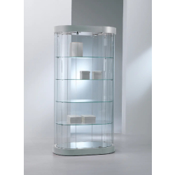 Vitrine d'exposition ovale 209/OGVA - cylindrique en verre trempé - gris clair - 4 tablettes et éclairage LED