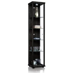 K-Möbel vitrine en verre noir (176x37x33 cm) avec 4 étagères en verre réglables en hauteur,LED - modèle de voiture vitrine d'argent - noir Bois m